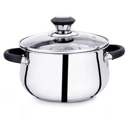Praylady Stainless Steel Stock Pot with Glass Lid Ecstasy Series 3 Ply Base Stock Pot, Size - 18 cm, Capacity - 2.8 litre, Silver.