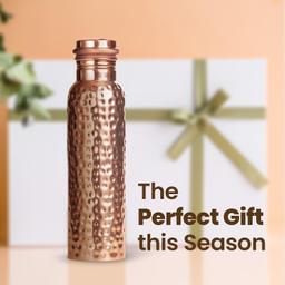 Pure Copper Water Bottle Hammered 900ml & Stainless Steel Water Bottle 1000ml with SIGNORAWARE 1000ml Aqua Fresh BPA Free Plastic Water Bottle,(Set of 3)