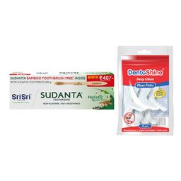 Sri Sri TATTVA shuddhta ka naam Sudanta Ayurvedic Herbal Toothpaste 200gm Get Dentoshine Deep Clean Floss Picks - 15 Ct Resealable Poly Bag (1Pcs)Free(Only Bangalore)