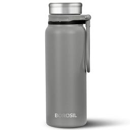 Borosil Hydra Aquafit 830 ml Grey Stainless Steel Water Bottle | Double Wall Vacuum Insulated Thermo Flask | 14 hrs Hot & 16 hrs Cold | Leakproof, Wide Mouth, Strap | Bottle for Gym, Office, School