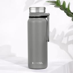 Borosil Hydra Aquafit 830 ml Grey Stainless Steel Water Bottle | Double Wall Vacuum Insulated Thermo Flask | 14 hrs Hot & 16 hrs Cold | Leakproof, Wide Mouth, Strap | Bottle for Gym, Office, School