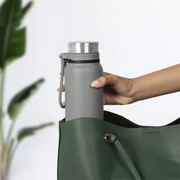 Borosil Hydra Aquafit 830 ml Grey Stainless Steel Water Bottle | Double Wall Vacuum Insulated Thermo Flask | 14 hrs Hot & 16 hrs Cold | Leakproof, Wide Mouth, Strap | Bottle for Gym, Office, School