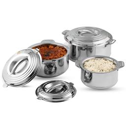 N-Duraa Stainless Steel Hot Pot Casserole Set. Hot and Cold Dish.Capacity 1000ml, 1500ml, 2500ml  Set of 3.