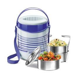 MILTON Econa Deluxe 3 Stainless Steel Containers with Steam Vent 260 ml Each, PU Insulated, Hot & Cold Leak-Proof Lunch Box for Office, College, Picnic, Blue