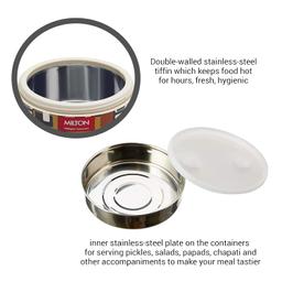 MILTON New Big Bite Insulated Inner Stainless Steel Tiffin Box with Additional Plate and handle, 900 ml, Brown| BPA Free | Food Grade | Easy to Carry | Easy to Clean