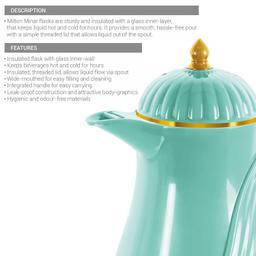 MILTON Minar 1000 Plastic Insulated Flask, 920 ml, Sea Green | BPA Free | Food Grade | Easy to Carry | Odour Free | Easy Grip