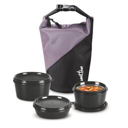 MILTON Micro Meal Lunch Box, 3 Microwave Safe Inner Steel Round Containers (180 ml, 2 X 320 ml Each) with Insulated Bag, Odour Proof Tiffin for Office, Leak-Proof, Easy to Carry, Purple