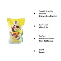 Vim Dishwash Liquid, Lemon, 1 litre refill pouch