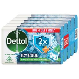 Dettol Icy Cool Bathing Soap Bar With 2x Menthol (625gm), 125gm, Pack of 5