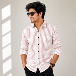 Men White Slim Fit Stripe Casual Shirt