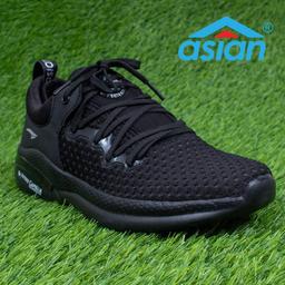 Asian Brand Men's Creta-12 Laced Sports Shoes (F.Black) & ASIAN Men's Casual Walking Lightweight Design Chappal (Combo Pack Of 2)