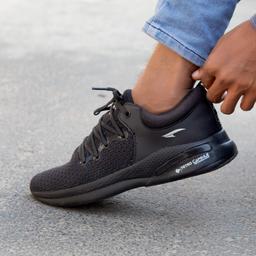 Asian Brand Men's Creta-12 Laced Sports Shoes (F.Black) & ASIAN Men's Casual Walking Lightweight Design Chappal (Combo Pack Of 2)