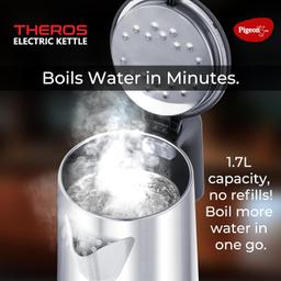Pigeon by Stovekraft Theros Electric Kettle with Stainless Steel Body, 1.7 litre, used for boiling Water, making tea and coffee, instant noodles, soup etc. (Silver)