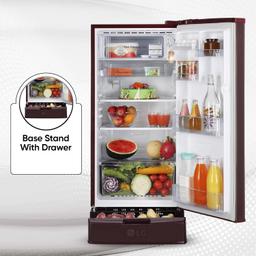 LG 185 L 4 Star Inverter Direct-Cool Single Door Refrigerator (GL-D199OSEY, Scarlet Euphoria, Base stand with drawer)