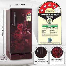 LG 185 L 4 Star Inverter Direct-Cool Single Door Refrigerator (GL-D199OSEY, Scarlet Euphoria, Base stand with drawer)