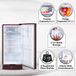 LG 185 L 4 Star Inverter Direct-Cool Single Door Refrigerator (GL-D199OSEY, Scarlet Euphoria, Base stand with drawer)