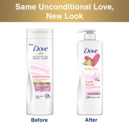 Dove Body Love Supple Bounce Body Lotion for Dry Skin 48Hrs Moisturisation, Paraben Free, with Plant based Moisturiser, For Supple Healthy Skin 400ml