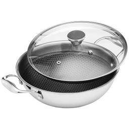 N-Duraa Heavy Thickness Triply Stainless Steel Honey comb Surface Kadai 220mm with Glass Lid & Triply 3 Bonded Layer