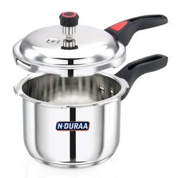 N-Duraa Stainless Steel Pressure Cooker with Outer Lid Combo 5ltr and 2ltr