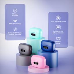 boAt Airdopes 121 PRO Truly Wireless in Ear Ear Buds w/Quad Mic ENx, Low Latency Mode for Gaming, 50H Playtime, IWP, IPX4, Battery Indicator Screen(Mint Bubblegum)