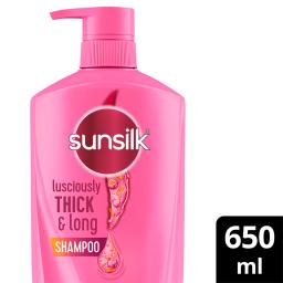 Sunsilk Lusciously Thick & Long Shampoo 650 ml, With Keratin, Yoghut Protein and Macadamia Oil - Thickening Shampoo for Fuller Hair