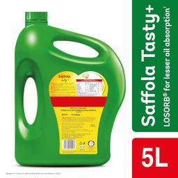 Saffola Tasty + Refined Cooking oil | Blended Rice bran & Corn oil | 50% More Oryzanol | 5 Litre Jar