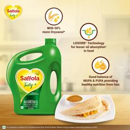 Saffola Tasty + Refined Cooking oil | Blended Rice bran & Corn oil | 50% More Oryzanol | 5 Litre Jar