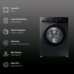 SAMSUNG 12 kg 5 Star Wi-Fi Inverter Fully Automatic Front Load Washing Machine (WW12DG5B24ABTL, AI EcoBubble, Black)