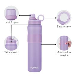 Borosil Hydra Thirst Burst Lavender 800 ml Stainless Steel Water Bottle | Double Wall Vacuum Insulated Flask | 12 Hours Hot & Cold | Ideal for Personal & Corporate Gifting