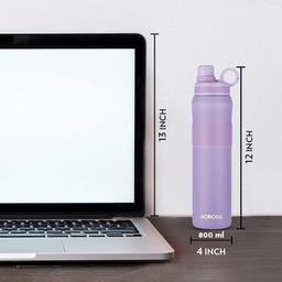Borosil Hydra Thirst Burst Lavender 800 ml Stainless Steel Water Bottle | Double Wall Vacuum Insulated Flask | 12 Hours Hot & Cold | Ideal for Personal & Corporate Gifting
