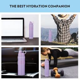 Borosil Hydra Thirst Burst Lavender 800 ml Stainless Steel Water Bottle | Double Wall Vacuum Insulated Flask | 12 Hours Hot & Cold | Ideal for Personal & Corporate Gifting