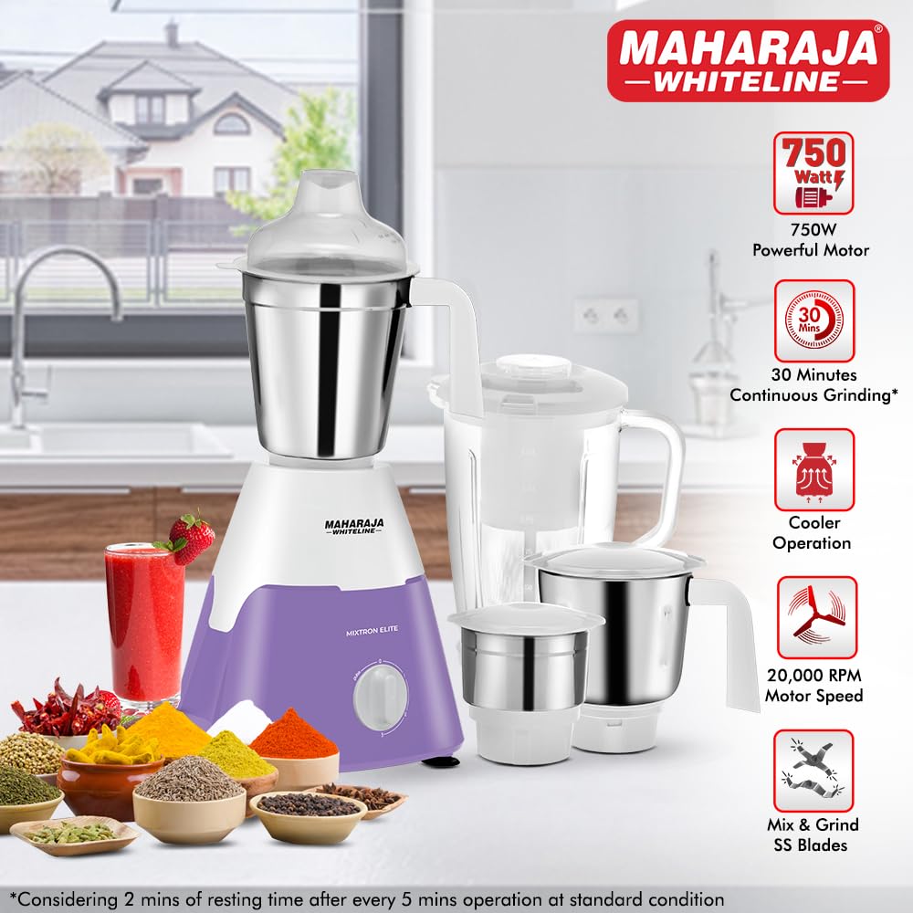 SmartQuick Maharaja Whiteline Mixtron Elite Mixer Grinder 750W MX 263 White Lavender